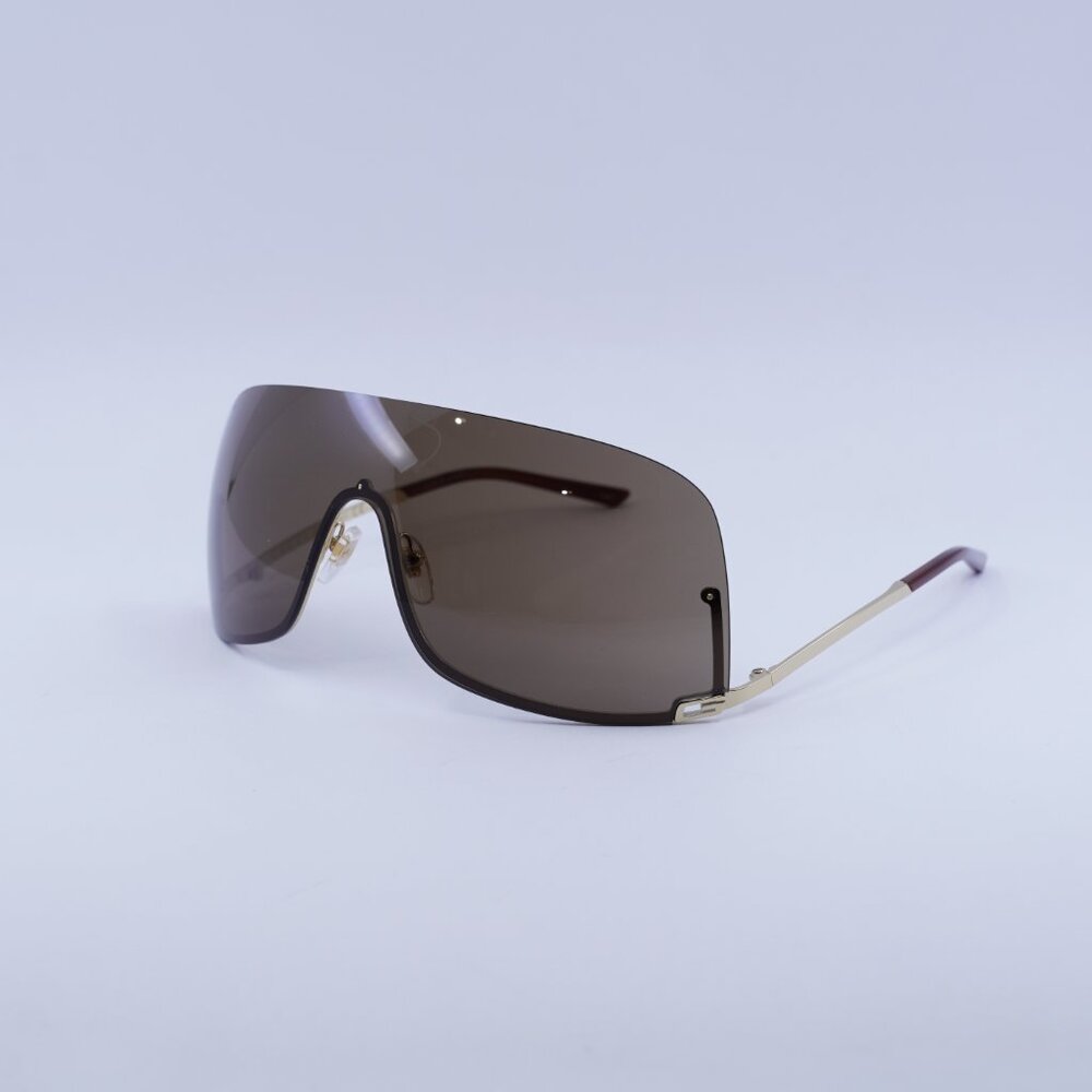 Gucci GG1560S 002 Sunglasses Gold Shield Frame, Brown Lenses - Picture 7 of 11